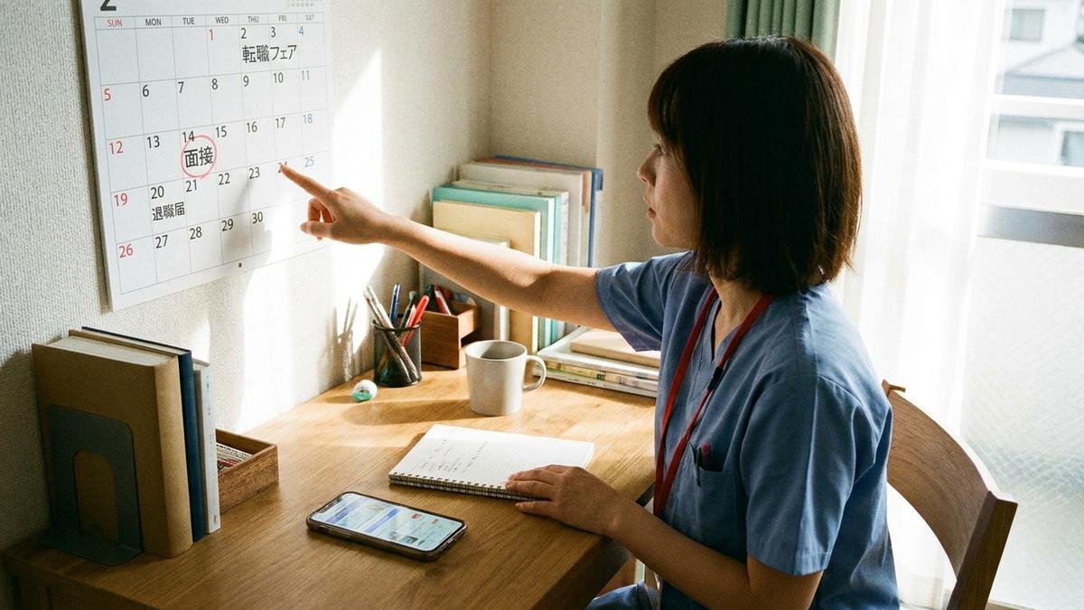 急性期看護師が訪問看護転職の3ヶ月ロードマップを作成する場面