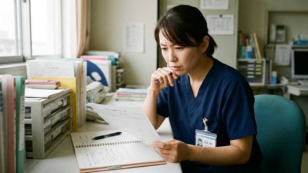 看護師がキャリアパス診断チャートを確認している様子
