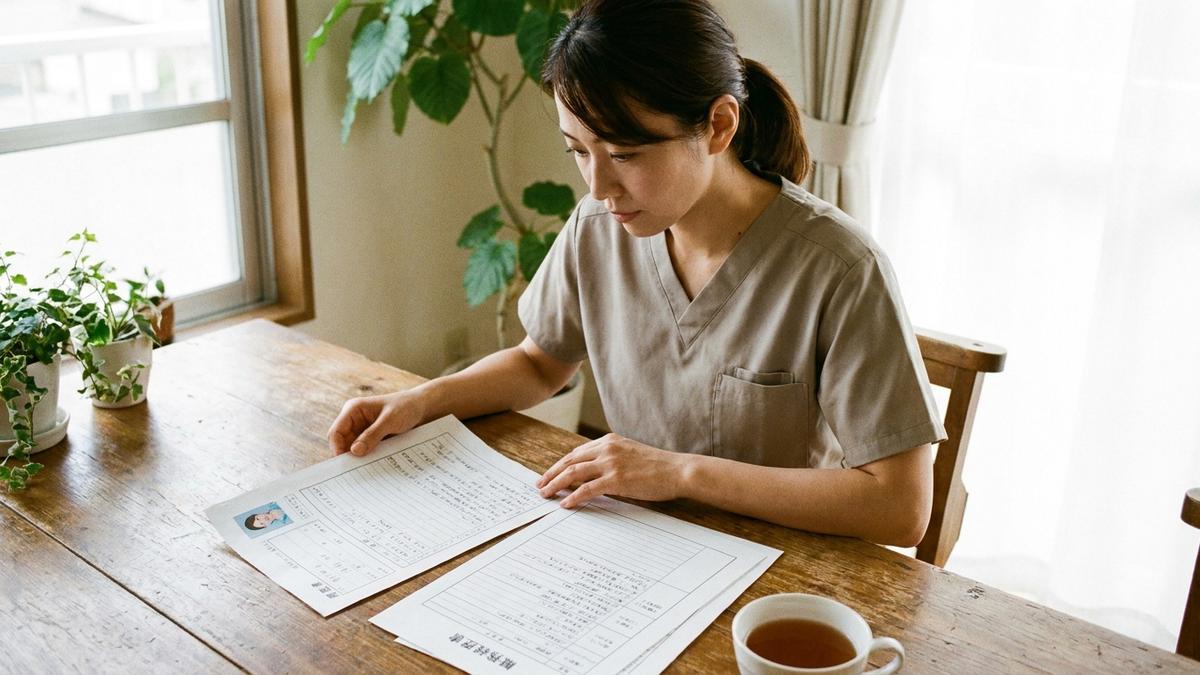 履歴書と職務経歴書を見比べる看護師