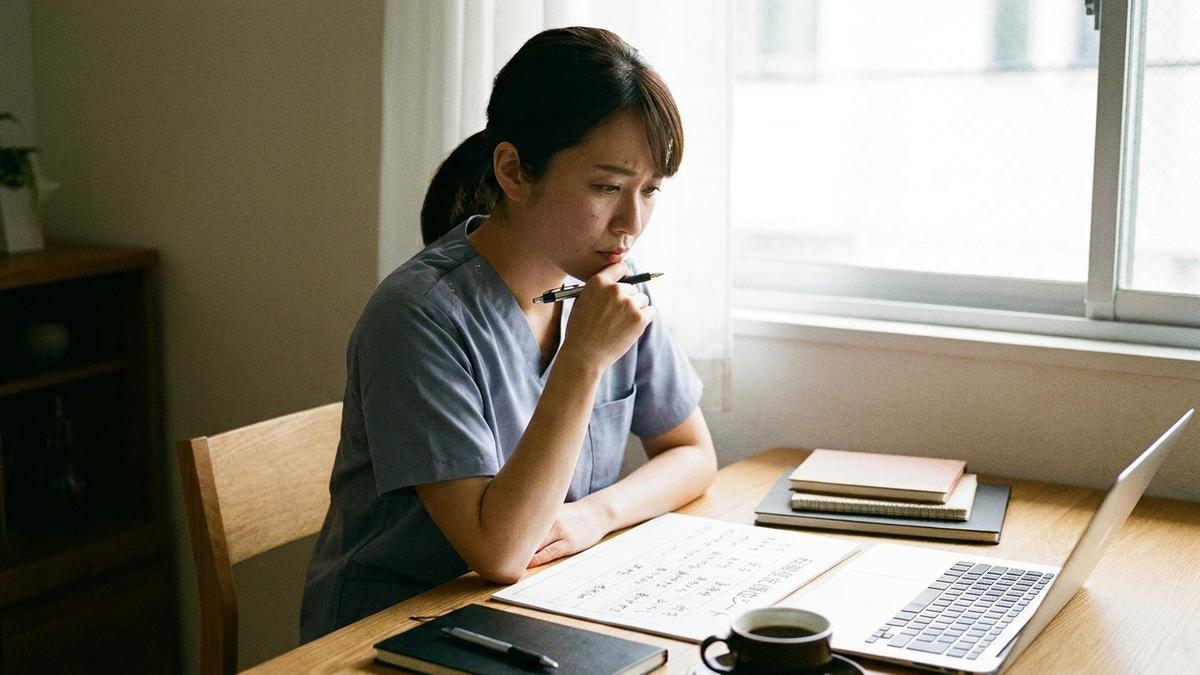 転職先の優先順位をワークシートで整理する看護師