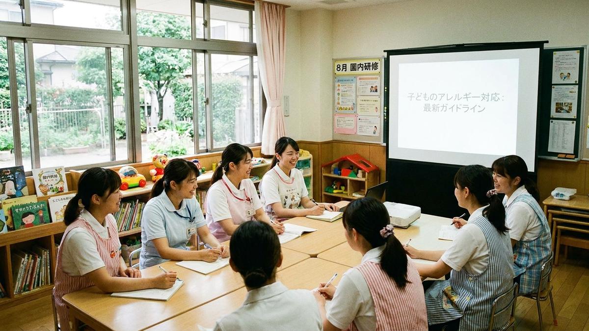 保育園での勉強会に参加する看護師のキャリアアップ