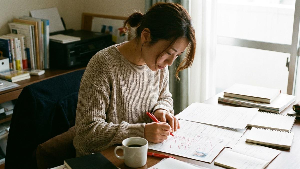 看護師の自己PR書類を添削する場面