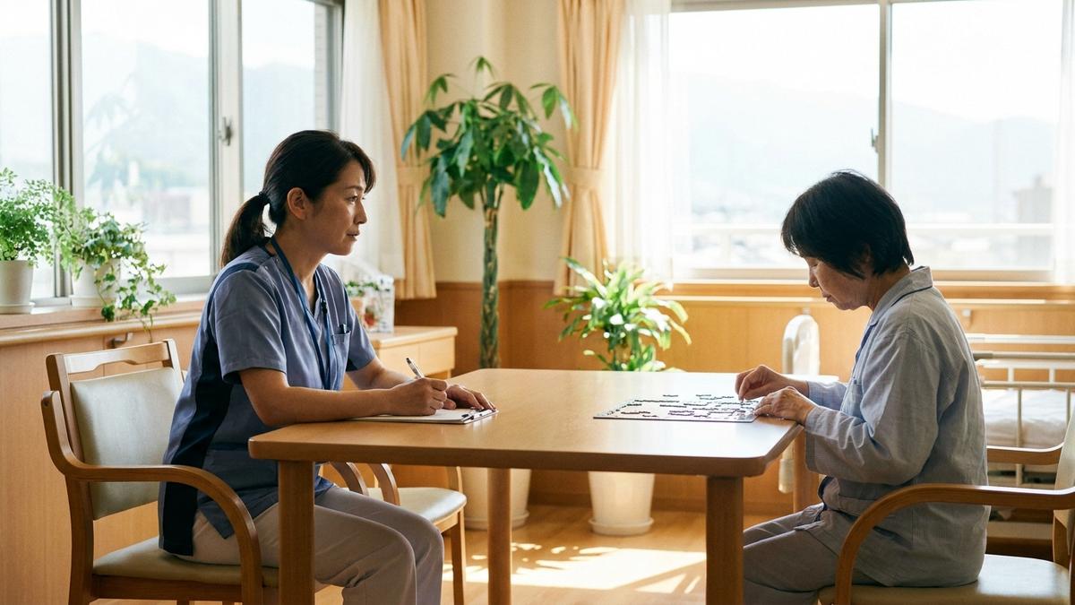 精神科看護師が患者の行動観察と記録を行う場面