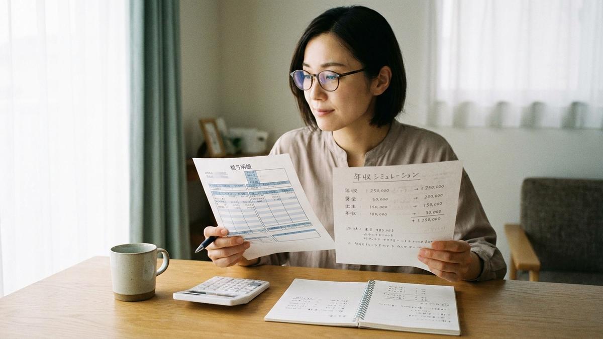 看護師が年収シミュレーションを確認している様子