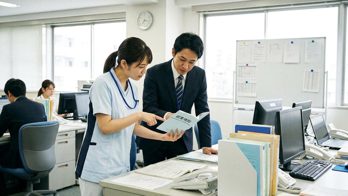 就業規則で賞与支給日と在籍要件を確認する看護師