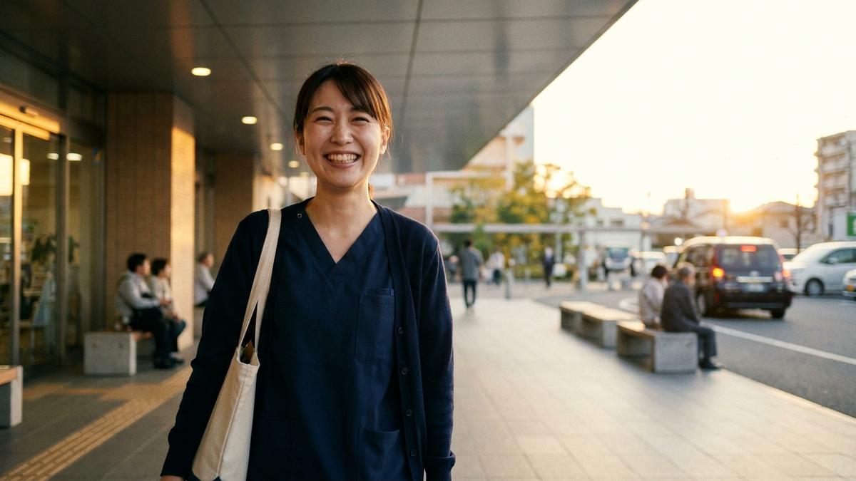 派遣看護師として定時退勤する笑顔の看護師