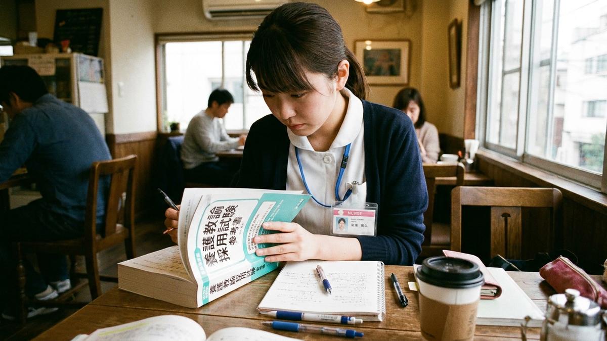教員採用試験の対策をする元看護師の女性