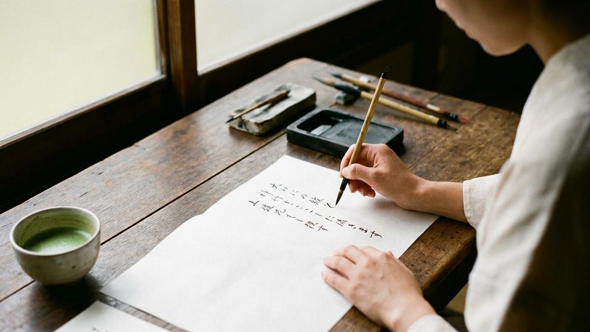 内定辞退の詫び状を書く様子