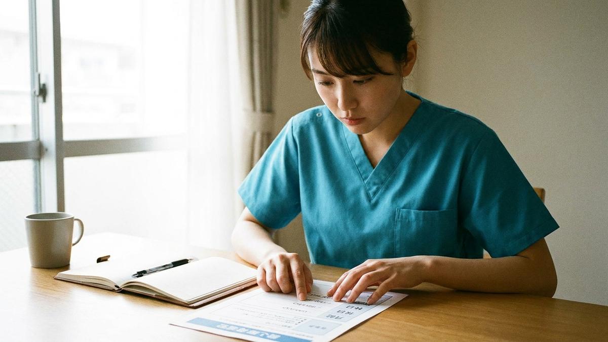 看護師の求人票を確認する20代女性看護師