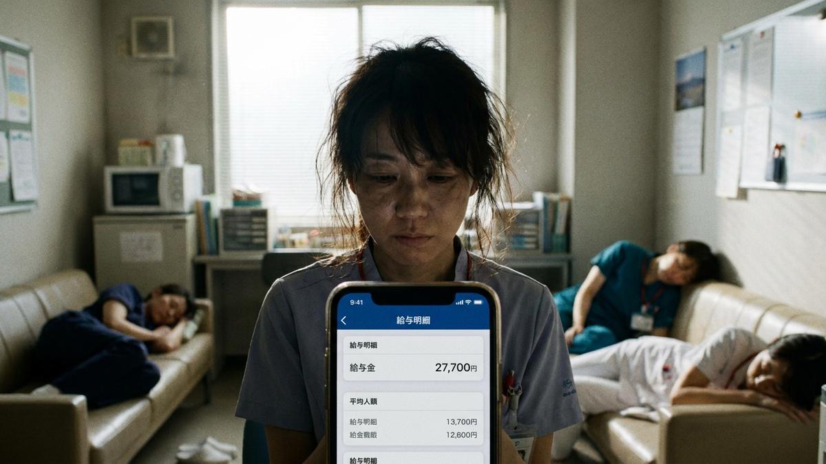 夜勤手当を含む給与内訳を確認する看護師
