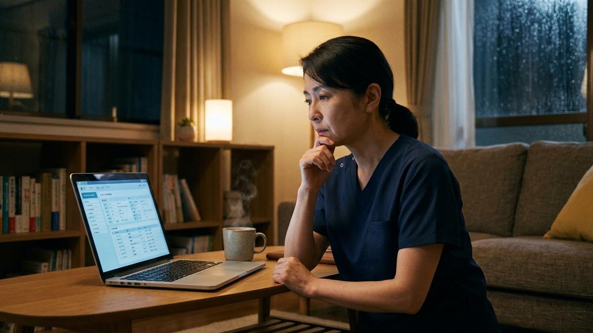 在宅ワークの不安や孤立感を感じる看護師のイメージ