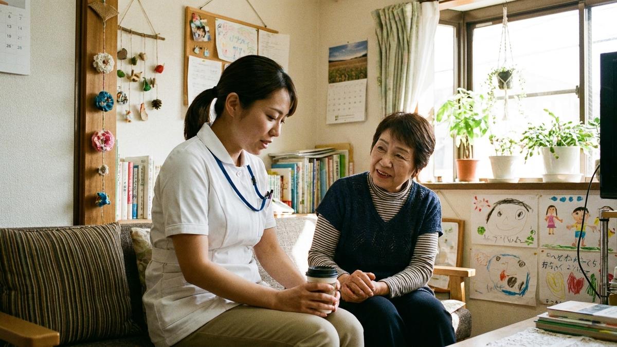 訪問看護ステーションで退職の相談をする看護師