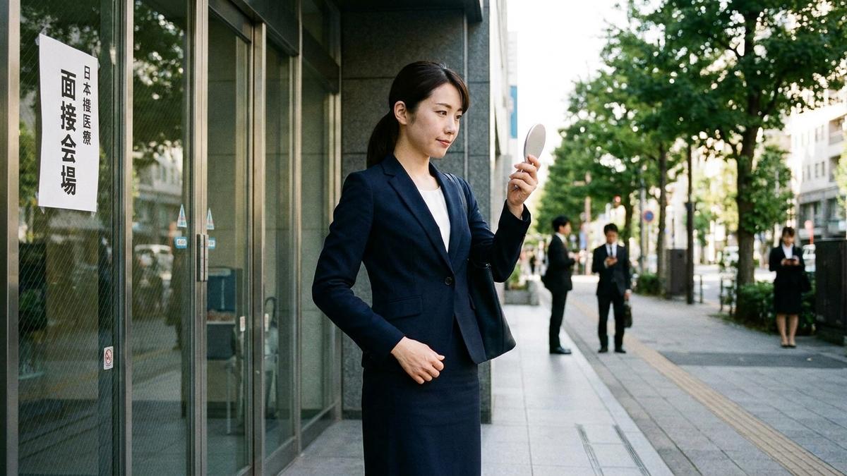 看護師転職面接の服装マナーを確認する女性看護師