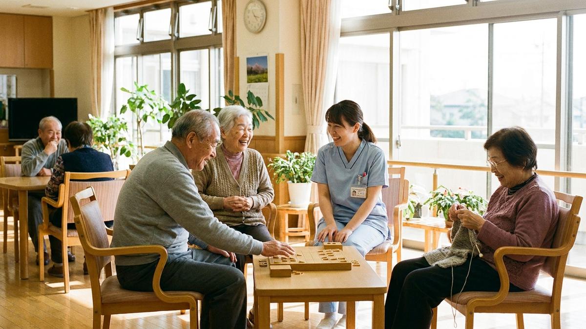 デイサービスで利用者とコミュニケーションを取る看護師