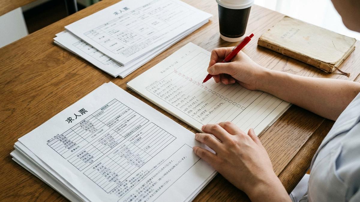 看護師求人のチェックリストを確認する様子