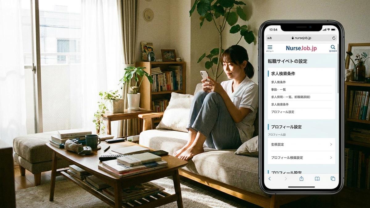 転職サイトの連絡設定を確認する看護師のイメージ