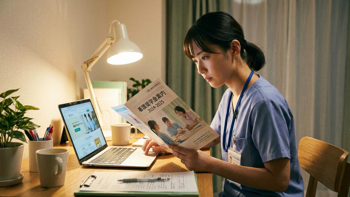 認定看護師教育課程奨学金の書類を確認する看護師