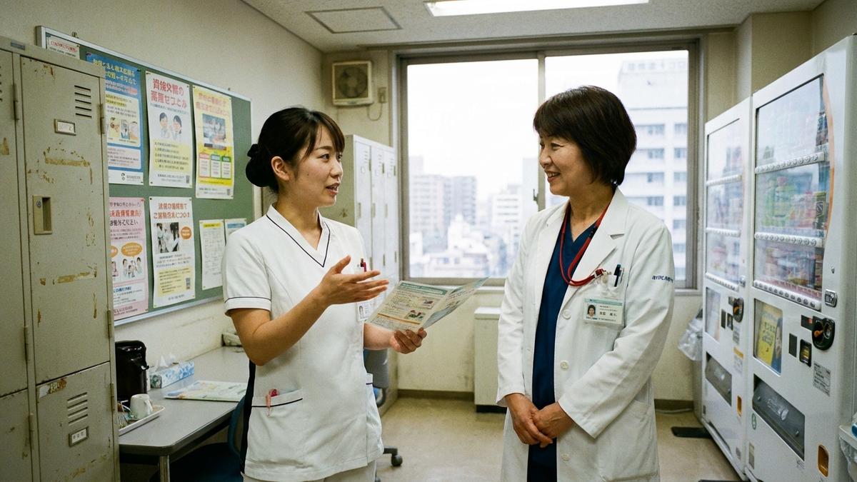 上司に資格取得支援制度について相談する看護師