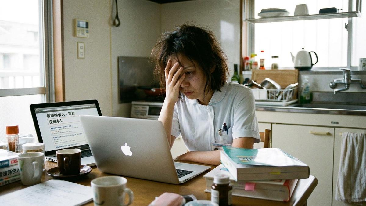 疲弊した状態で転職活動をする看護師のイメージ